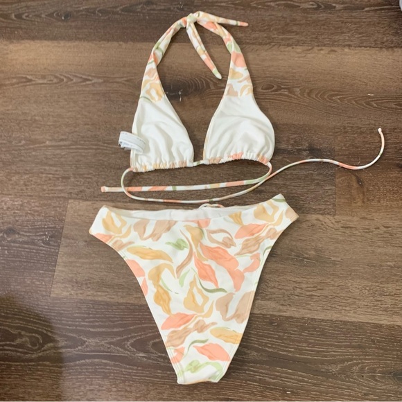 Abercrombie & fitch womens floral bikini tie neck/ cheeky swimsuit M - Picture 5 of 10